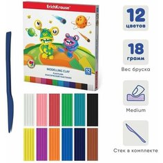 Пластилин 12 цветов, 216 г, , со стеком Нет бренда