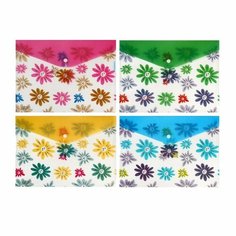 Папка-конверт на кнопке формат А4 180мкр микс Цветы Calligrata