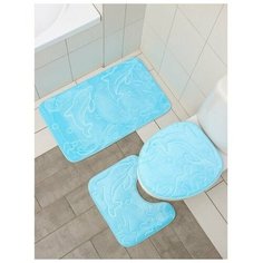 Набор ковриков для ванны и туалета Доляна "Дельфины", 3 шт: 39*43, 40*50, 50*80 см, цвет микс