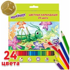 Юнландия Карандаши цветные юнландия в гостях у букашек , 24 цвета, классические заточенные, 181380, 3 шт.