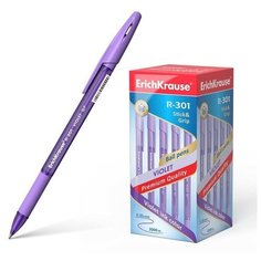 Ручка шариковая ErichKrause R-301 Violet Stick & Grip, узел 0.7 мм, чернила фиолетовые, резиновый упор, длина линии письма 2000 метров