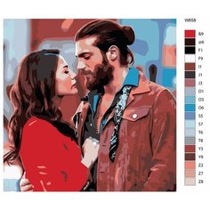 Картина по номерам W-658 "Турецкий сериал - Ранняя пташка. Демет Оздемир - Санем Айдын и Джан Яман - Джан Дивит" 70х70 Brushes Paints