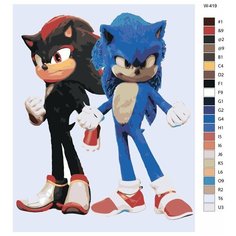 Картина по номерам W-419 "Персонаж видеоигр, фильмов и комиксов Sonic (Соник). Ёж Шэдоу и Ёж Соник" 60x80 Brushes Paints