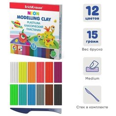 ErichKrause Пластилин 12 цвета, 180 г, ErichKrause Monsters, неоновый, улучшенная формула, со стеком, в картонной упаковке