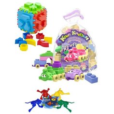 Развивающие игрушки для малышей набор Сортер Кубик логический большой + Конструктор "Кноп-Кнопыч" 61 дет. Пастель + Команда КВА №1 биплант
