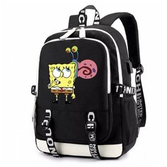 Рюкзак Губка Боб и Гэри (Sponge Bob) черный с USB-портом №5 Noname