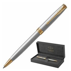 Ручка шариковая PARKER "Sonnet Core Stainless Steel GT", корпус серебро, позолота, черная, 1931507