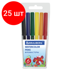 Комплект 25 шт, Фломастеры BRAUBERG "Wonderful butterfly", 6 цветов, вентилируемый колпачок, пластиковая упаковка, увеличенный срок службы, 150521