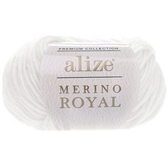 Пряжа Alize Merino Royal -10 шт, белый (55), 100м/50г, 100% мериносовая шерсть /ализе мерино роял/