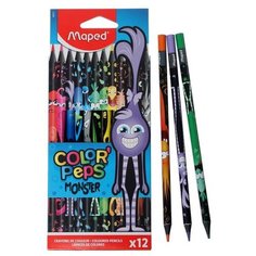 Цветные карандаши 12 цветов MAPED ColorPeps Black Monster, пластиковые