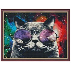 Алмазная мозаика "Космический кот", 30x40 см, ВанГогВоМне