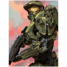 Картина по номерам на холсте Halo воин мастер чиф - 1 30X40
