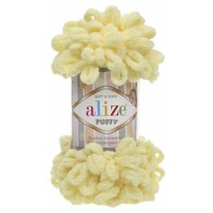 Пряжа плюшевая Alize Puffy (Ализе Пуффи) - 3 мотка 13 светлый лимондля вязания руками, гипоаллергенная, большие петли (4см), 9м/100г