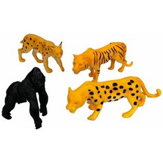 Набор животных, Детский, Фигурки диких животных, Африка, Животные дикой природы, Тигр, Леопард, Рысь, Горилла, 4 штуки Yar Team