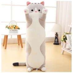 Мягкая плюшевая игрушка серый Кот батон подушка 70 см Нет бренда