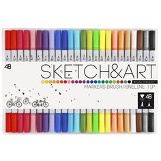 Набор двусторонних скетч маркеров (кисточка + линер) "SKETCH&ART" 48 ЦВ, Арт. 22-0101 Bruno Visconti