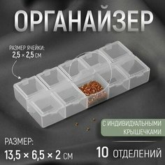Органайзер для декора, 10 отделений, 13,5 6,5 2 см, цвет прозрачный Made in China