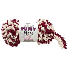 Пряжа Alize Puffy More экрю-вишневый (6271), 100%микрополиэстер, 11,5м, 150г, 2шт
