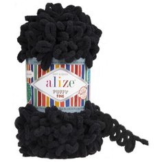 Пряжа Alize Puffy fine черный (60), 100%микрополиэстер, 14,5м, 100г, 2шт