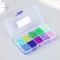 Бисер стекло 6/0 в шкатулке 10 делений "Сине-зелёный" 1 деление 10 гр 12,8х6,5х2,2 см Made in China