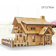 Деревянный конструктор, конструктор деревянный, "Дом двухэтажный с забором", бежевый Нет бренда