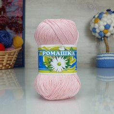 Пряжа ПНК им. С. М. Кирова Ромашка (ПНК), неж. розовый - 1002, 100% мерсеризованный хлопок, 4 мотка, 75 г, 320 м.