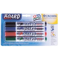 Набор маркеров для доски 3мм 4цв пулевидные CROWN Multi Board 207913