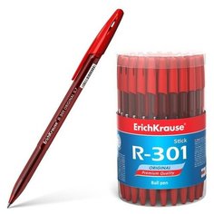 Ручка шариковая ErichKrause R-301 Original Stick, узел 0.7 мм, европодвес, чернила красные