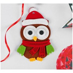 Набор для творчества - создай ёлочное украшение из фетра "Сова в новогодней шапочке" Isbs