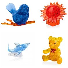 Подарки детям Головоломка комплект новогодний 4 пазла Идеи подарков родительский комитет Новый год Птичка на ветке, Шар Солнце, Акула, Мишка Iq Toy