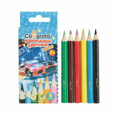 Карандаши 6 цветов мини, "Машинка", деревянные, шестигранные Calligrata