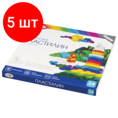 Комплект 5 шт, Пластилин классический гамма "Классический", 24 цвета, 480 г, со стеком, картонная упаковка, 281036 Gamma