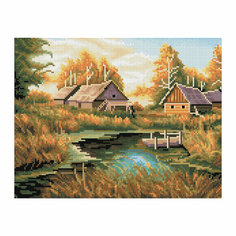 Алмазная мозаика ТРИ совы "Осень в деревне", 30*40см, холст, картонная коробка с пластиковой ручкой