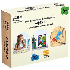 Набор для творчества 3D панно из дерева ТРИ совы "Фея", с акриловыми красками и кистями