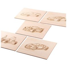 Набор досок для выжигания и раскраски "Автомобили", толщина 3 мм, комплект 5 шт. Woody Puzzles