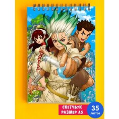 Скетчбук - Альбом для рисования - тетрадь - записная книжка - блокнот А5 аниме Доктор Стоун 1st Color