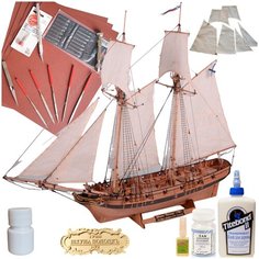 Шхуна Полоцк Улучшенная, модель парусного корабля, М. 1:72, подарочный набор для сборки + паруса + инструменты + краска, лак и клей Россия