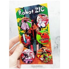 Значки аниме Человек бензопила манга, набор 6 шт. на рюкзак Robot Zic