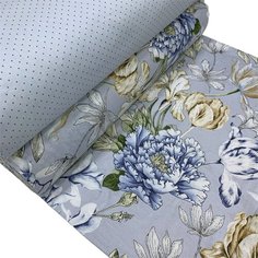 Ткань - Поплин "Вальс цветов голубой" широкий, 240 см, для постельного белья, одежды, рукоделия и творчества, 0,5 метра Other