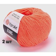 Пряжа YarnArt Jeans Ярнарт джинс Яркий коралл (61) 2 мотка 50 г/160 м (45% акрил 55 хлопок)