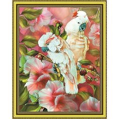 Алмазная мозаика на подрамнике 40*50 "Белые попугаи в цветах" Нет бренда