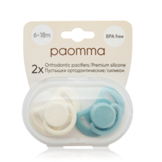 Набор силиконовых пустышек Paomma 6-18 мес, 2 шт. в контейнере, sage/buttercream