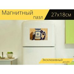 Магнитный пазл "Азия, слон, керамические" на холодильник 27 x 18 см. Lots Prints