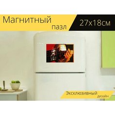 Магнитный пазл "Гитара, гитарист, рука" на холодильник 27 x 18 см. Lots Prints