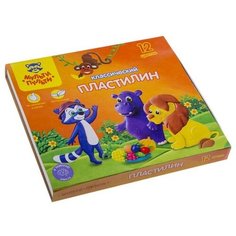 Пластилин 12 цветов "Приключения Енота", стек, картонная упаковка, 240 г Нет бренда