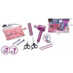 Набор парикмахера на батарейках: фен, насадка, расческа, 2 заколки, ножницы 2 штуки, звук(дует) (в коробке) Китай