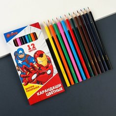 Карандаши цветные 12 цветов, "Мстители", Россия