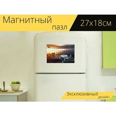 Магнитный пазл "Кошка, мустанг, машина" на холодильник 27 x 18 см. Lots Prints