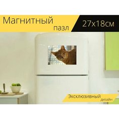 Магнитный пазл "Кот, скумбрия, окно" на холодильник 27 x 18 см. Lots Prints
