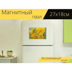 Магнитный пазл "Маленький рог, девственная обувь, цветок" на холодильник 27 x 18 см. Lots Prints